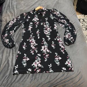 WHBM mid-length, floral dress with sheer sleeves. NWT. Size S.